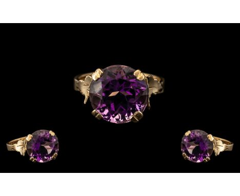 Ladies 9ct Gold Single Stone Amethysts Set Dress Ring, Marked 9ct to Interior of Shank. Amethyst of Good Colour. Weight 6.00 