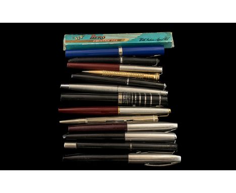 Collection of Vintage Fountain Pens and Pencils. Good Mixed Lot to Include Yellow Metal Gold Filled Wahl Eversharp Pencil, Pa