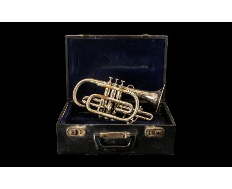 Vintage Cornet in Original Case.  By Boosey &amp; Co. of London 'Silbron' No. 134968. 