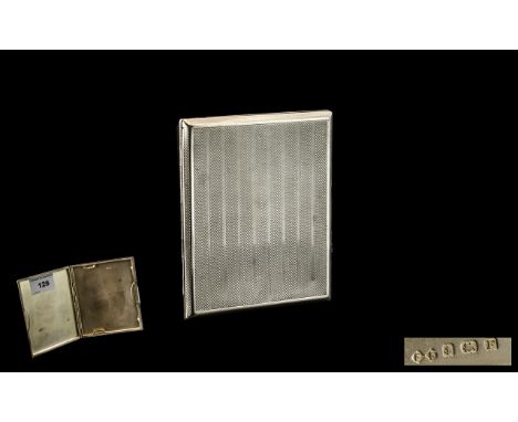Art Deco Period Solid Silver Engine Turned Cigarette Case of Rectangular Shape. Hallmark Birmingham 1930, Maker Federick Fiel