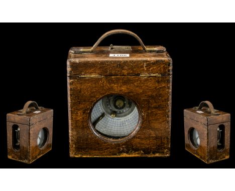 Pigeon Vintage Racing Timing Clock In An Oak Carrying Case with Leather Strap Handle, Maker Coulet Excelsior. 8 Inches High, 