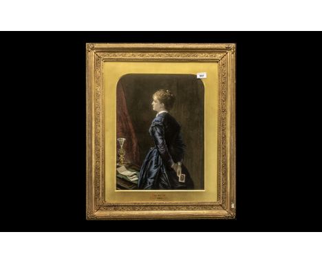 Oil Graph Print of a Victorian Lady In a Gilt Frame After Millais. Size 28 x 24 Inches. 
