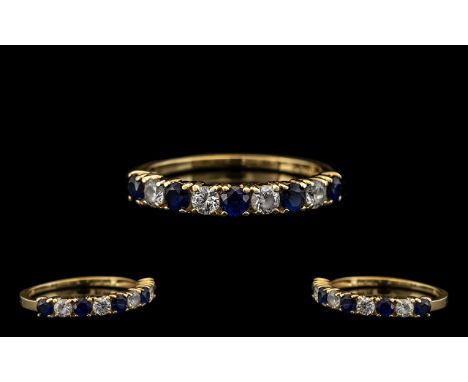 14ct Diamond and Sapphire Ring, Diamonds and Sapphires are of Good Colour and Sparkle. Ring Size O 1/2. Please See Image. 