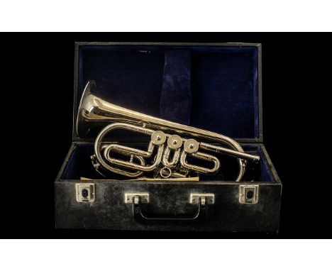Vintage Russian Cornet engraved to front 'St Petersburg, Russia' Model No. G02. In case lined in blue velvet, with original r