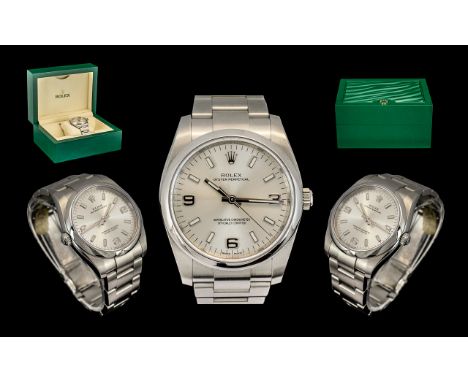Rolex Gents Oyster Perpetual Silvered Steel Chronometer Wrist Watch with silver dial and luminous hands. Complete with Extra 