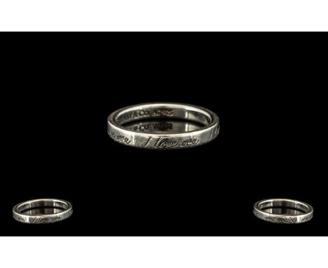 Tiffany &amp; Co. Designer Silver Ring continuously engraved 'I Love You'.  Fully marked to shank.  Ring Size L.