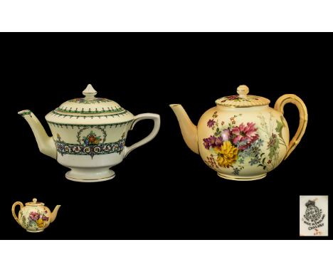 Royal Worcester Hand Painted Blush Ivory Lidded Teapot, Hand Painted Images of Spring Flowers to Body and Lid of Teapot on Iv