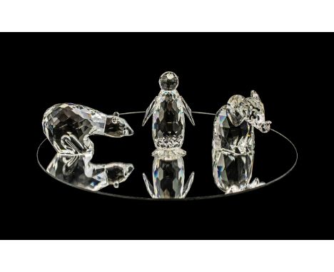 Swarovski Silver Crystal Figures ( 3 ) Figures In Total. Comprises 1/ Polar Bear ' Large, Code No 7649 085 000, Designer Adi 