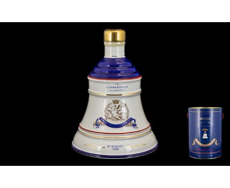 Royal Decanter Filled with Bells Old Scotch Whisky to Celebrate the Birth of Princess Beatrice - 8th August 1988. 43% Vol, 7.