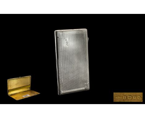 Art Deco Period Gents Rectangular Shaped Engine Turned Cigarette Case From The 1930's. Hallmark Birmingham 1934. 3.25 x 5.75 