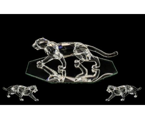 Swarovski - Superb Silver Crystal Figure ' African Wildlife ' ' Leopard ' Code No 7610 000 002. Designer Michael Stamey. Issu