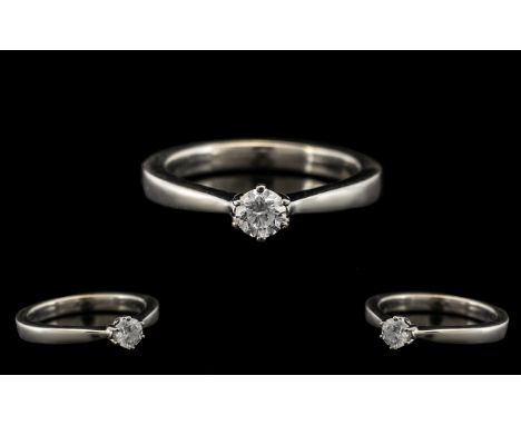 Ladies 9ct White Gold Single Stone Diamond Set Ring, Marked 9.375 to Interior of Shank. Diamonds of Good Colour and Clarity. 