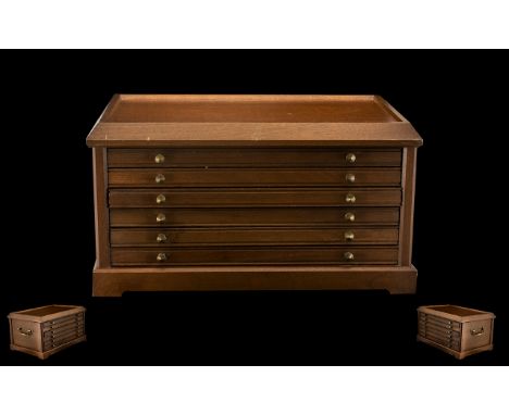 A Vintage - Well Made Teak Wooden Coin Cabinet with Six ( 6 ) Pullout Wide Drawers - Fitted to Hold Medallions or Coins, Well