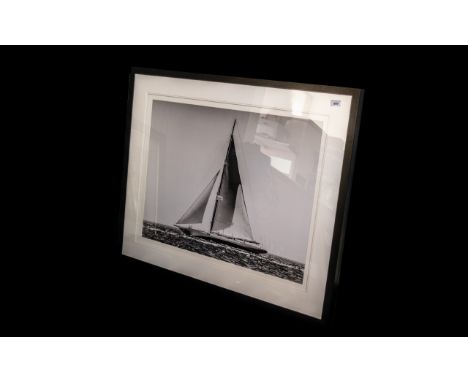 OKA Large Contemporary Photographic Print of a Sailing Yacht In Modern Black Frame, And Glazed. Size 33 x 44 Inches. 