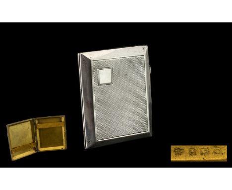 Edwardian Period Ladies Solid Silver Cigarette Case of Rectangular Shape, Engine Turned to Front and Back, Vacant Cartouche. 