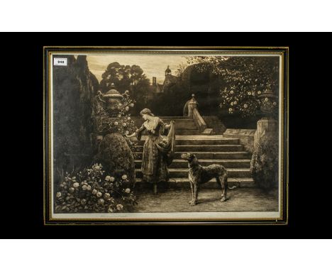 Herbert Dicksee Original Artist's Proof Etching, Pencil Signed to the margins, titled 'The Old Garden' (HD 1921).  Label to v