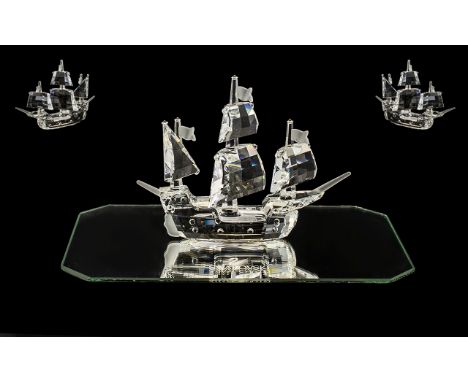 Swarovski Silver Crystal Figure ' Santa Maria ' Ship. Designer Gabriele Stamey, Swarovski No 7473 000 003. Issued 1991 - 2005