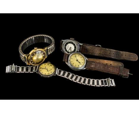 Four Various Vintage Wristwatches comprising a Kelton with leather strap, a Swiss Made case with chrome strap, an Expert with