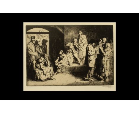 William Strong - Pencil Signed Original Etching - Titled ' The Village Fiddler ' Fine Impression, Unmounted. Size 9 x 11.5 In
