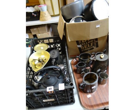 Parcel of metalware and kitchenware items including kitchen scales, teaset ETC Condition reports provided on request by email