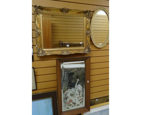 Two modern gilt framed mirrors together with a vintage overpainted mirror Condition reports provided on request by email for 