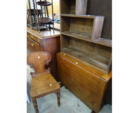 A vintage drop leaf table, an open bookcase and a hall chair Condition reports provided on request by email for this auction 