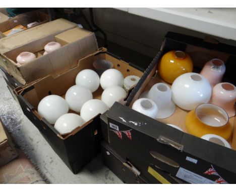 A large parcel of coloured and decorated glass lamp shades (nine boxes) Condition reports provided on request by email for th