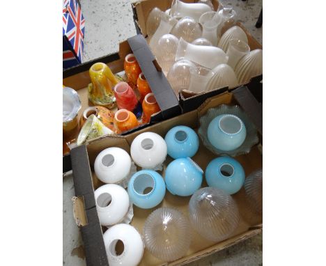 A large parcel of coloured and decorated glass lamp shades (thirteen boxes) Condition reports provided on request by email fo