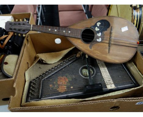 A German auto-harp zither together with a chord-harp auto-harp and a mandolin Condition reports provided on request by email 
