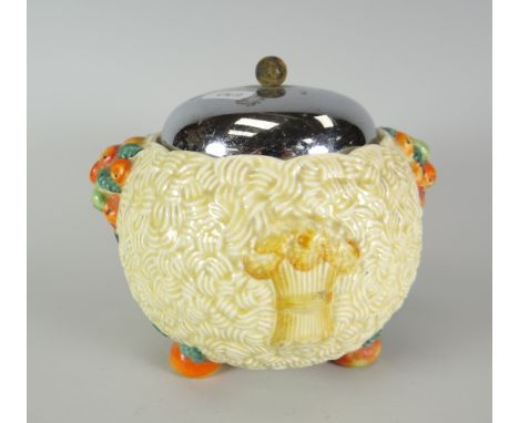 A Clarice Cliff Celtic Harvest patterned biscuit barrel, 13cms high Condition reports provided on request by email for this a