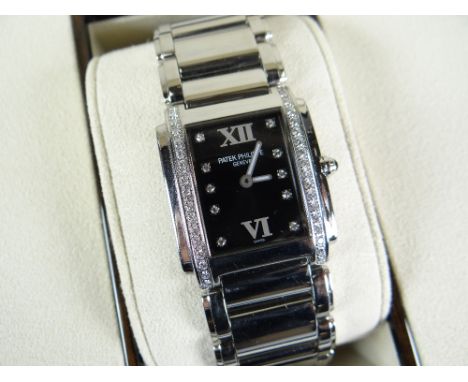 A ladies Patek Philippe, Twenty 4 stainless steel and diamond bracelet wristwatch, circa 2017, quartz movement, applied Roman