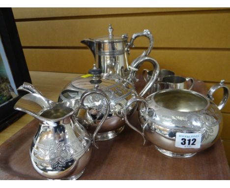 A three-piece bright cut electroplate tea service, similar coffee pot ETC Condition reports provided on request by email for 