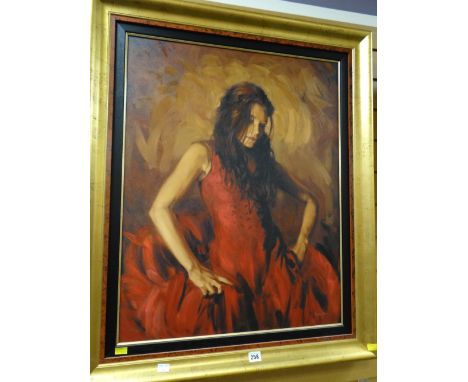 MARK SPAIN giclee print on canvas - elegant lady in red dress, entitled verso on certificate of authenticity from Washington 