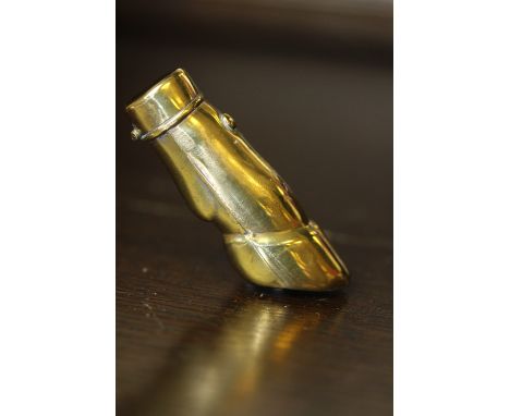 Early 20th Century brass hoof vesta case with push button and maker's mark 'L.C.'