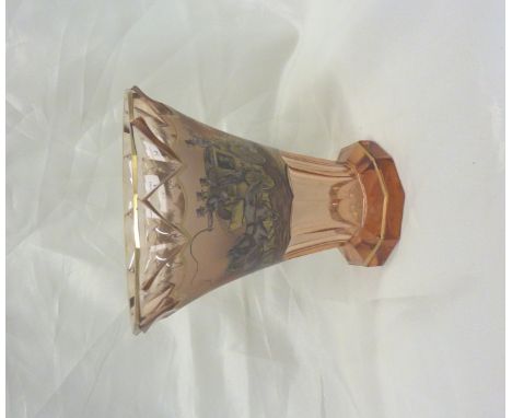 Bohemian ruby glass vase with etched detail of coaching scenes