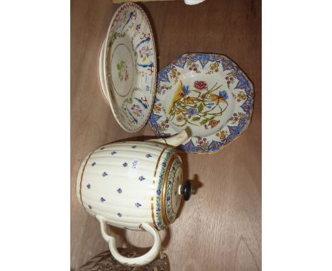 Hand painted plate with luster decoration, Copeland & Garrett Japan stone plate and a tea pot(possibly New Hall) with hand pa