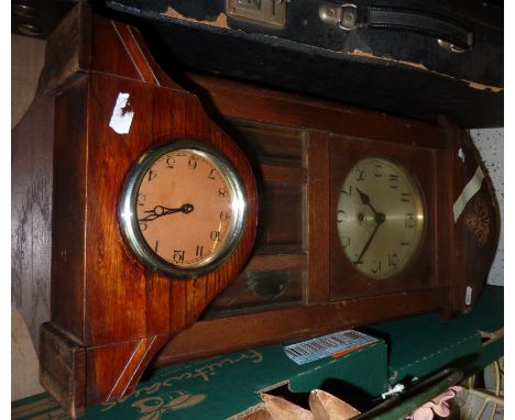 Oak cased wall clock and a small mantle clock