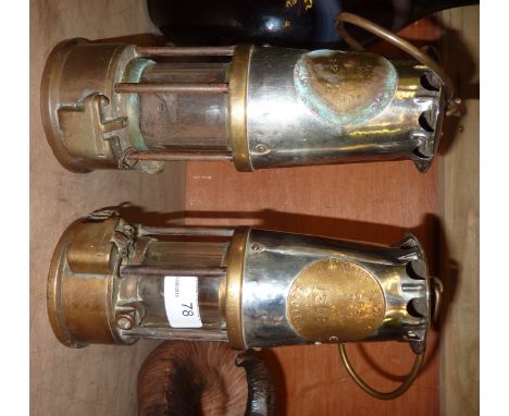 2 Protector Lamp And Lighting Eccles miners lamps, 1 with engraved Wheldale Colliery
