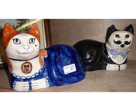 Pair of Tony Davidson and Alan P Smith hand painted ceramic cats