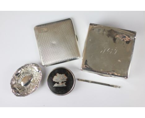 A collection of silver to include; a silver cigarette box, a silver cigarette case with gilt interior, engraved to interior '