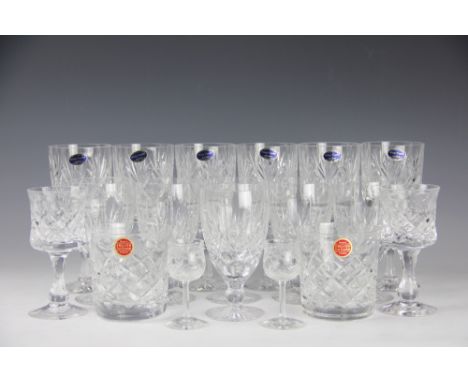 A collection of glass ware, to include; A Royal Worcester Crystal three sided decanter and stopper, 27.5cm high, a Brierglass
