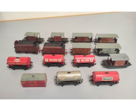 Quantity of vintage Hornby OO gauge rolling stock to include a Mobil Petroleum Tank 32084, Esso "Royal Daylight" Tanker 32070