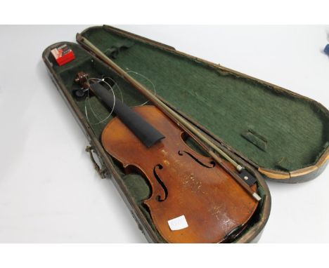 Students violin with bow in fitted case. 