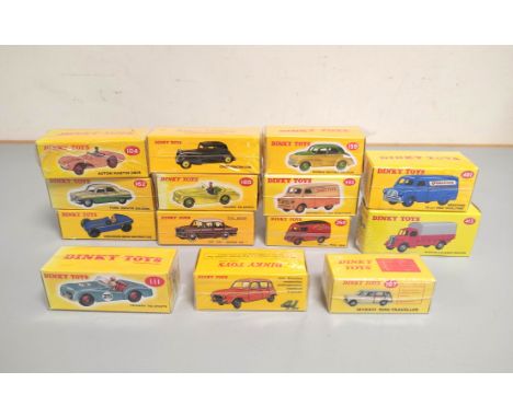 Dinky Atlas: Lot comprising of fourteen sealed pristine Dinky Atlas model vehicles to include Aston Martin DB3S 104, Austin C