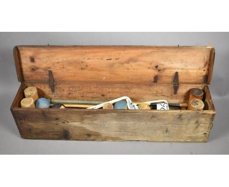 A Vintage Wooden Cased Croquet Set, Some Condition Issues 