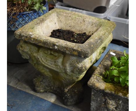 A Reconstituted Stone Square Garden Planter, 33cm and 32cm high 