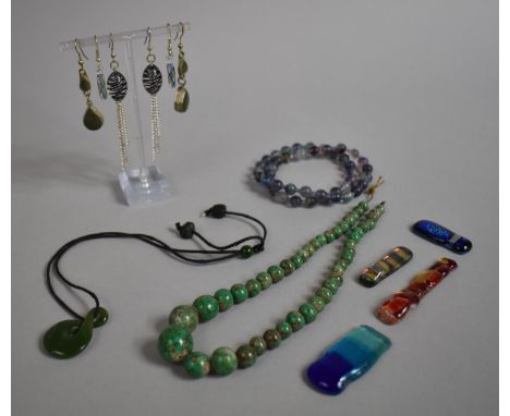A Collection of Glass and Stone Mounted Jewellery to Include Amethyst Bead Necklace, Green Turquoise Style Glass Beads etc 