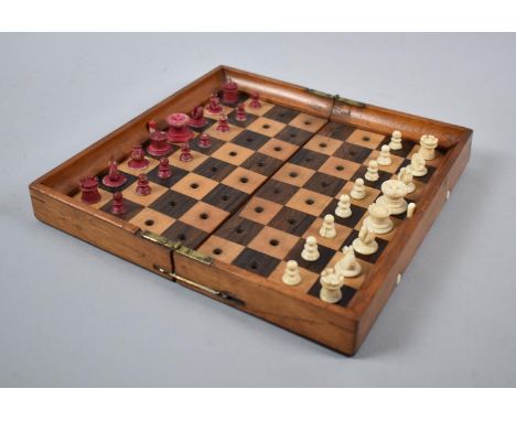 A Good Quality Jacques "In Statu Quo" Bone Travelling Chess Set in Mahogany Case with Brass Hinges, Push Button Locking Mecha