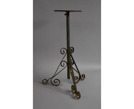 A Wrought Iron Circular Plant Stand on Tripod Support, 20.5cm Diameter 