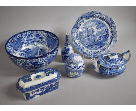 A Collection of Various Transfer Printed Items to comprise Large Blue and White Abbey Pattern Footed Bowl, Copeland Spode Ita